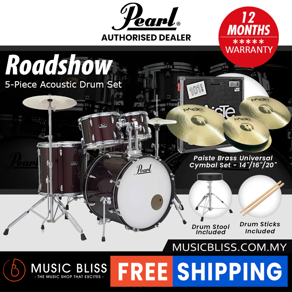 Pearl Roadshow 5-piece Drum Set with Drumstick and Throne - 22 Inch Bass Drum - Wine Red - Image 5