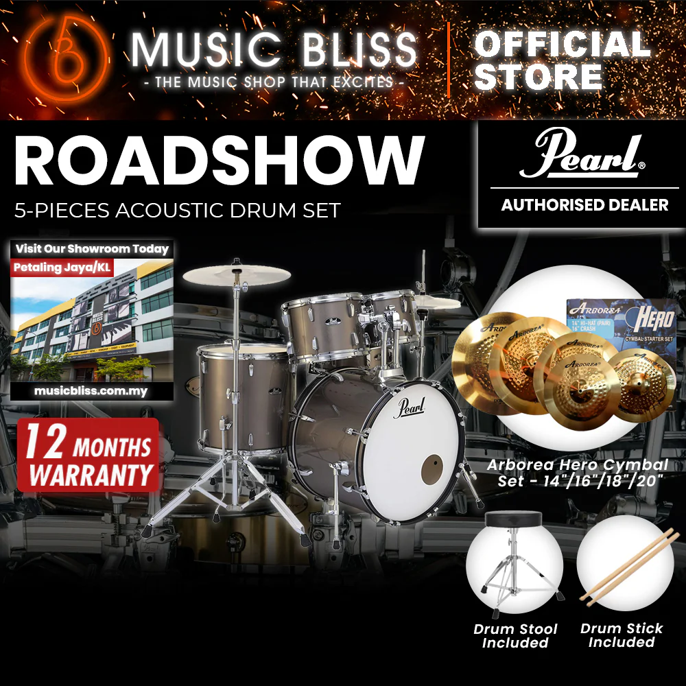 Pearl Roadshow 5-piece Drum Set with Drumstick and Throne - 22 Inch Bass Drum - Bronze Metallic - Image 10