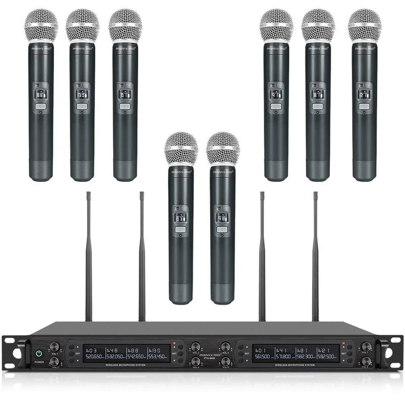 Phenyx Pro Best Budget Wireless PTU-6000-8H 8-channel UHF Wireless Microphone System, 8x Hanheld Dynamic Microphones, 328ft Range, Ideal for Singing,Church, Karaoke - Image 3