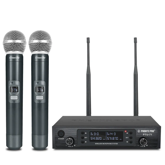Phenyx Pro Best Budget Wireless PTU-71-2H Dual Handheld UHF Wireless Microphone System, Ideal for Public Speaking, Church, Karaoke - Image 3