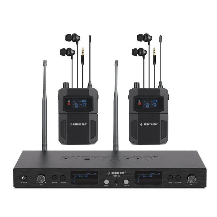 Phenyx Pro PTM-22-2B UHF Mono Wireless in Ear Monitor System (2 Bodypack Receiver+1 Transmitter) - Image 3
