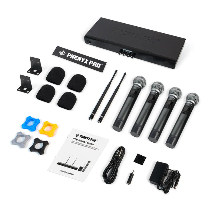 Phenyx Pro PTU-5200-4H Quad UHF Wireless Microphone System, 4 Cordless Mics, 4x25 UHF Adjustable Frequencies, 200ft Range, Dynamic Microphones for Singing, Karaoke, Church, DJ - Image 2