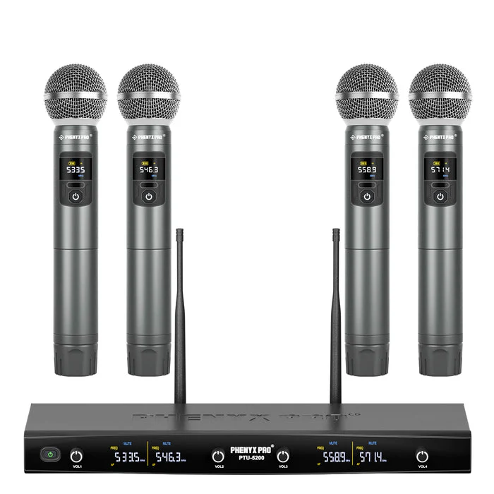 Phenyx Pro PTU-5200-4H Quad UHF Wireless Microphone System, 4 Cordless Mics, 4x25 UHF Adjustable Frequencies, 200ft Range, Dynamic Microphones for Singing, Karaoke, Church, DJ - Image 3