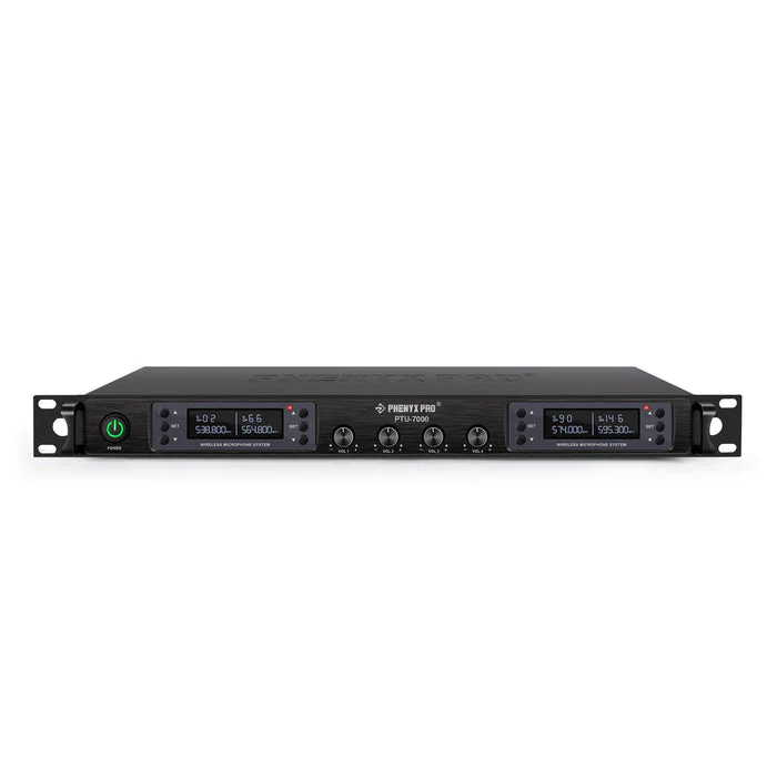 Phenyx Pro PTU-7000-2H2B Quad Wireless Microphone System w/ 4x40 UHF Channels, Auto Scan, 2 Handheld Dynamic Mics, 2 Bodypacks & Headsets/Lapel Microphones for Singing, DJ - Image 4