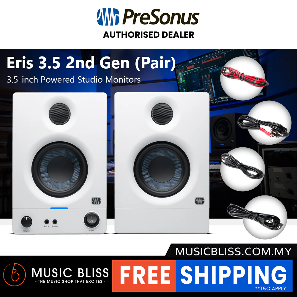 PreSonus Eris 3.5 (2nd Generation) 3.5-inch Powered Studio Monitors White - Pair - Image 2