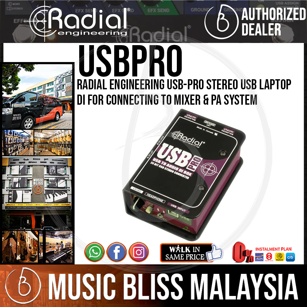 Radial Engineering USB-Pro Stereo USB Laptop DI for Connecting To Mixer & Pa System