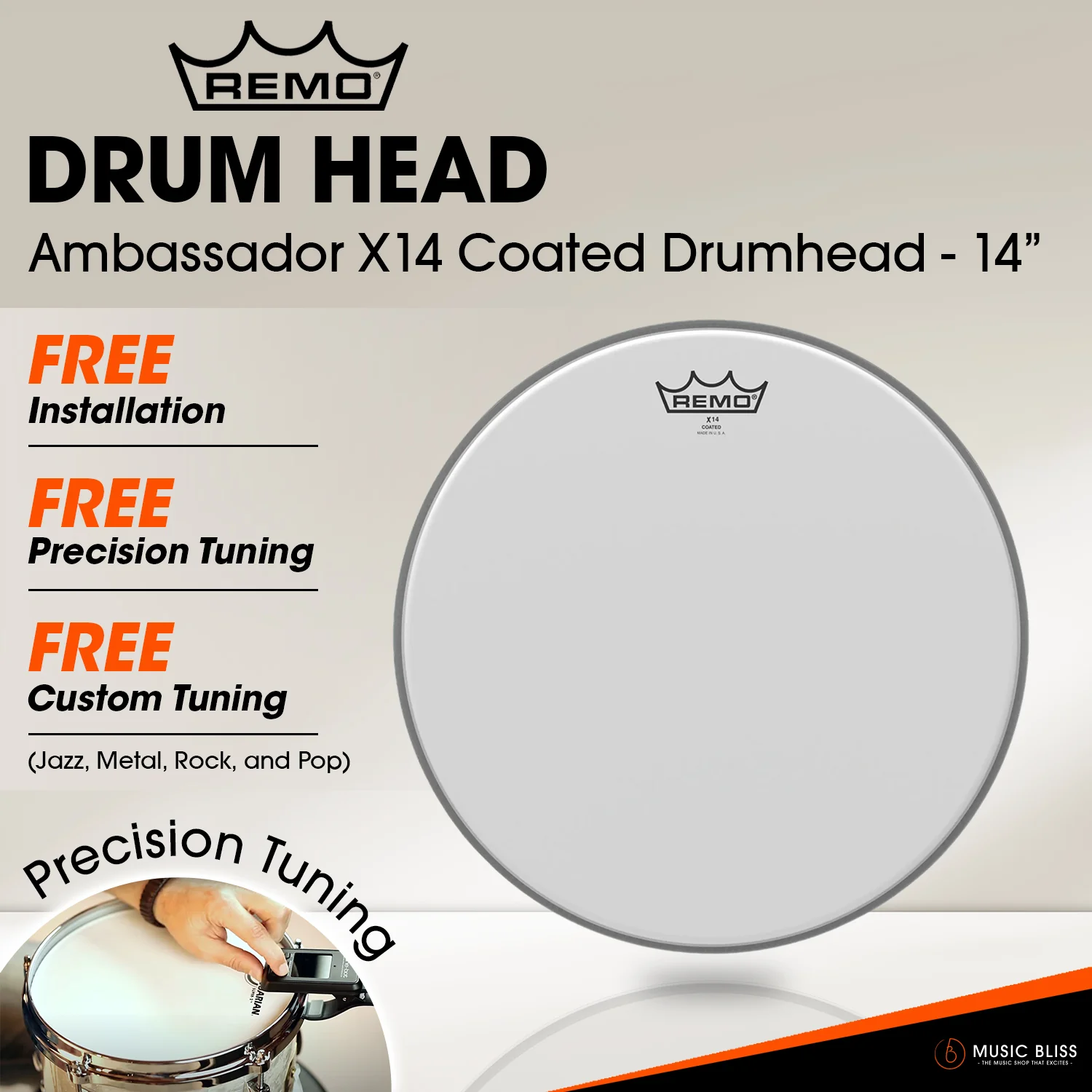 Remo Ambassador X14 Coated Drumhead - 14" [Free In-Store Installation]
