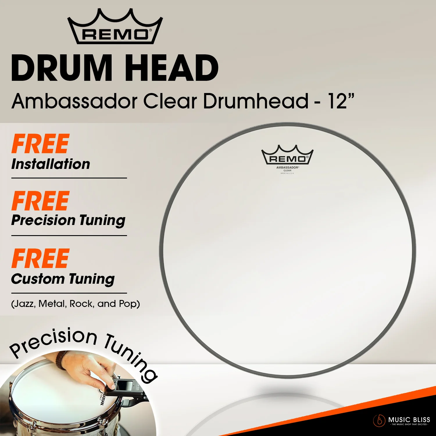 Remo Ambassador Clear Drumhead (Available in sizes 6"-18") [Free In-Store Installation] - Image 4