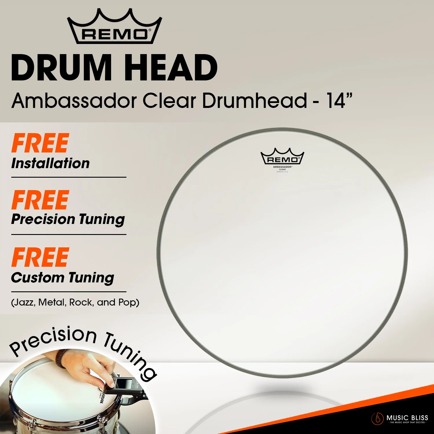 Remo Ambassador Clear Drumhead (Available in sizes 6"-18") [Free In-Store Installation] - Image 6