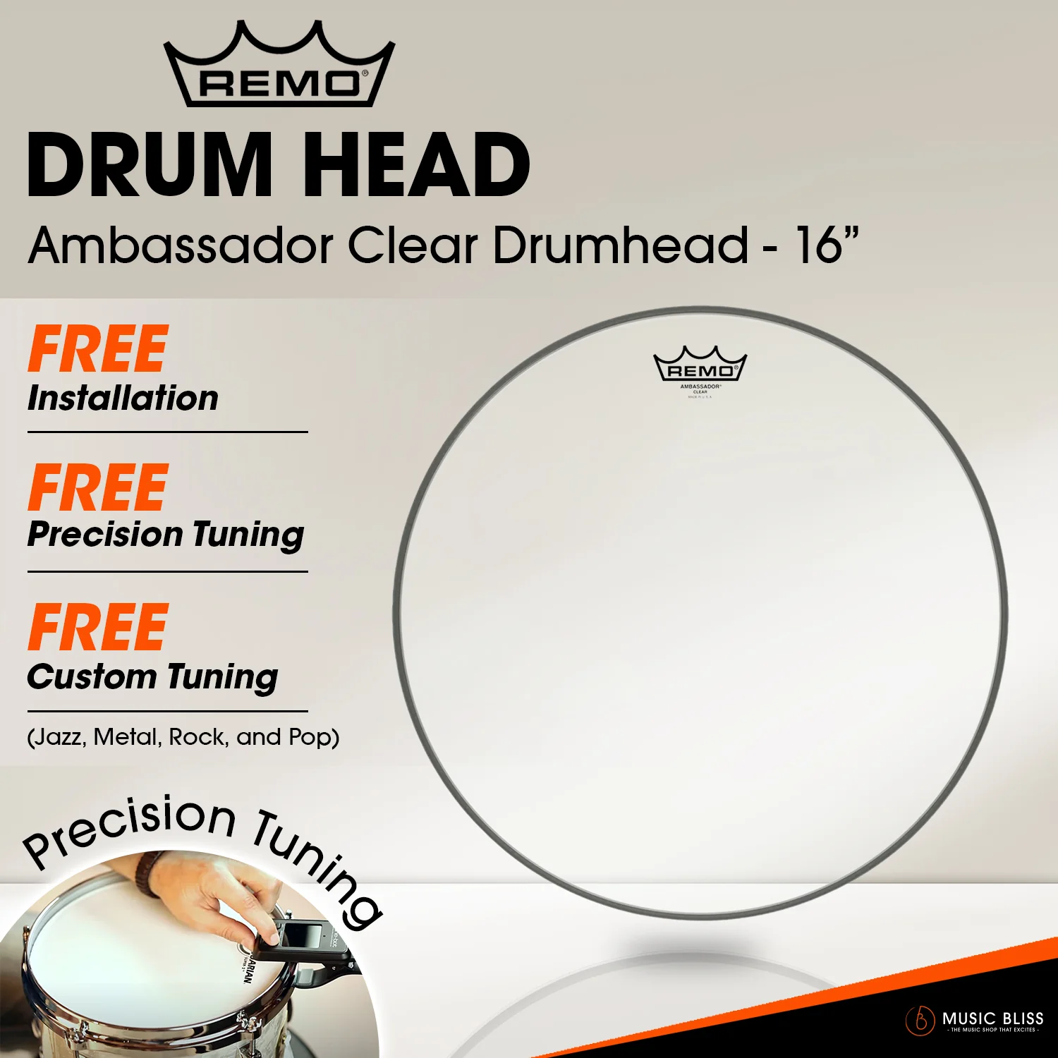 Remo Ambassador Clear Drumhead (Available in sizes 6"-18") [Free In-Store Installation] - Image 7