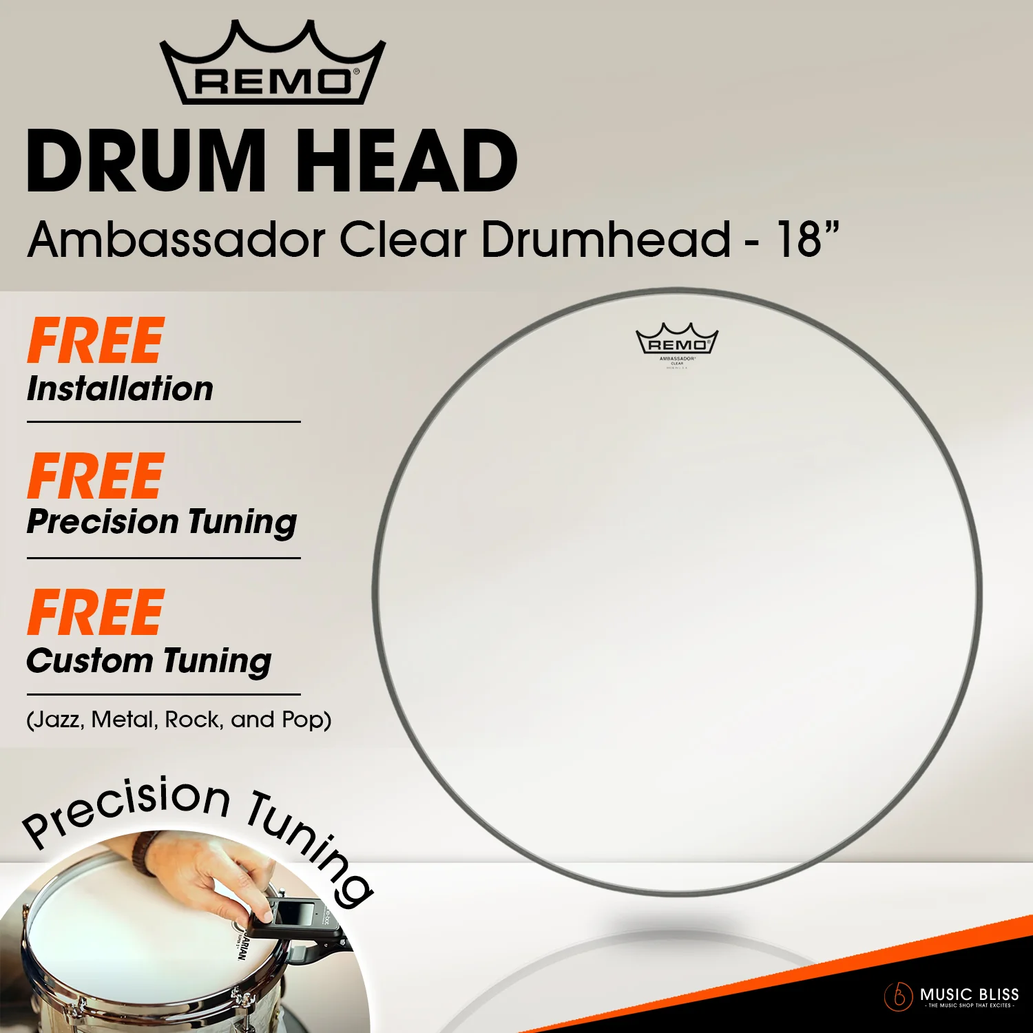 Remo Ambassador Clear Drumhead (Available in sizes 6"-18") [Free In-Store Installation] - Image 8