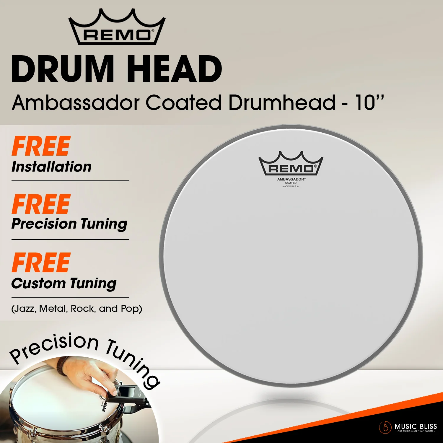 Remo Ambassador Coated Drumhead (Available in sizes 10"-18") [Free In-Store Installation]