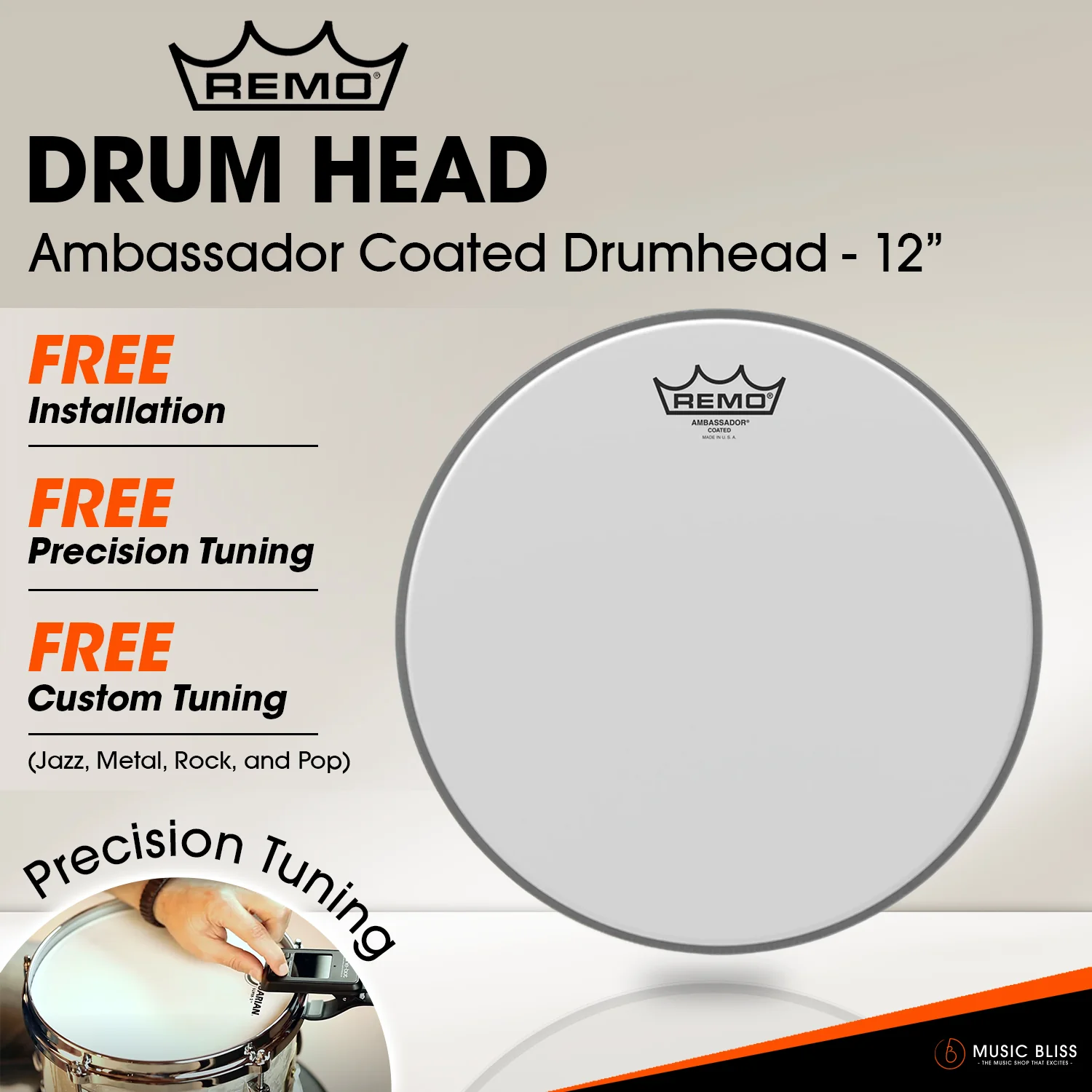 Remo Ambassador Coated Drumhead (Available in sizes 10"-18") [Free In-Store Installation] - Image 2