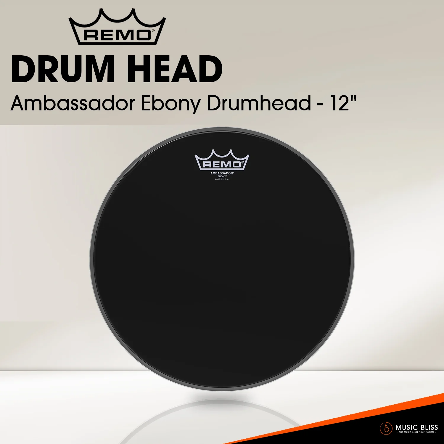 Remo Ambassador Ebony Drumhead (Available in sizes 8"-18") - Image 2