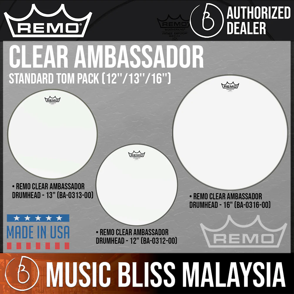 Remo Clear Ambassador Standard Tom Pack (12''/13''/16'')