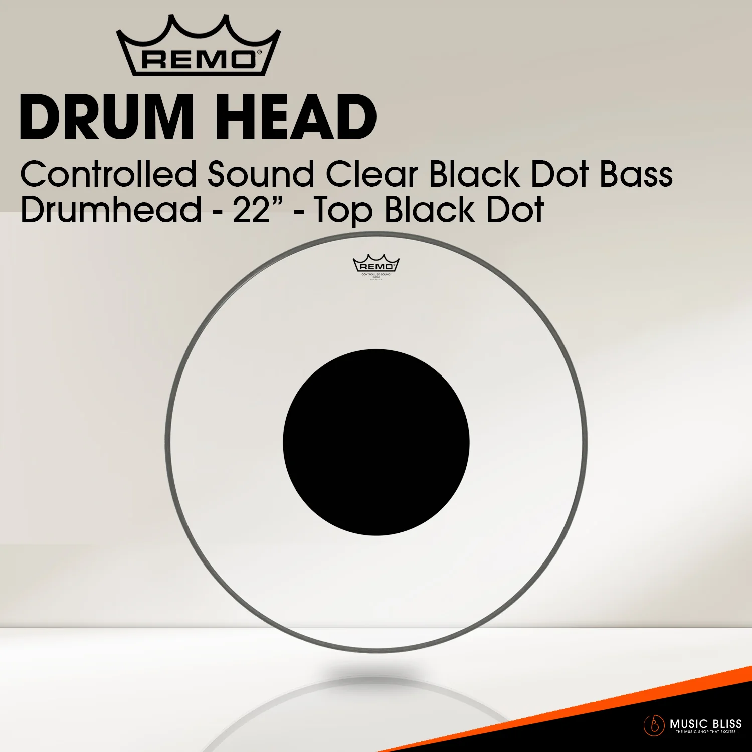 Remo Controlled Sound Clear Black Dot Bass Drumhead - 22" - Top Black Dot