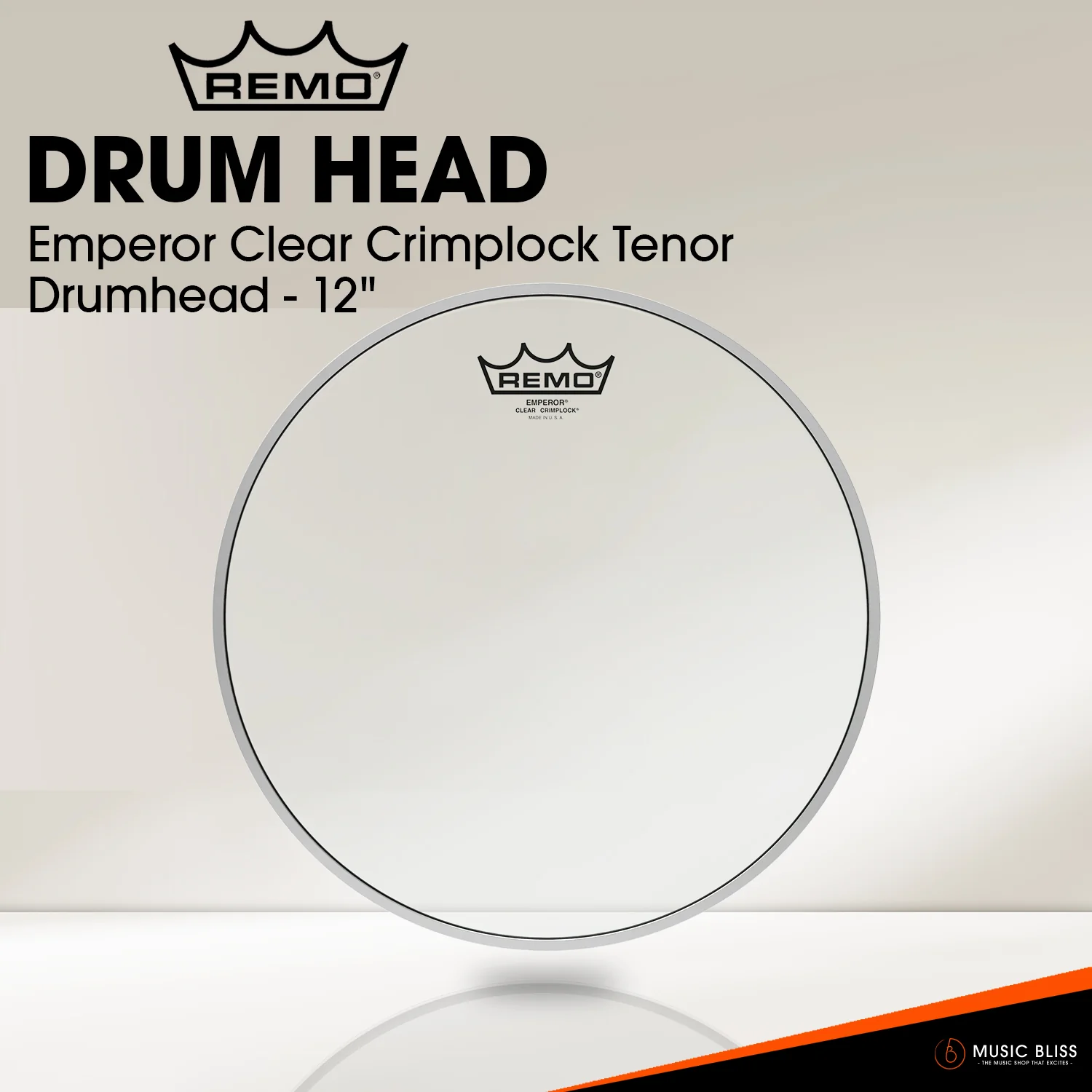 Remo Emperor Clear Crimplock Tenor Drumhead (Available in sizes 8"-13") [Free In-Store Installation] - Image 3