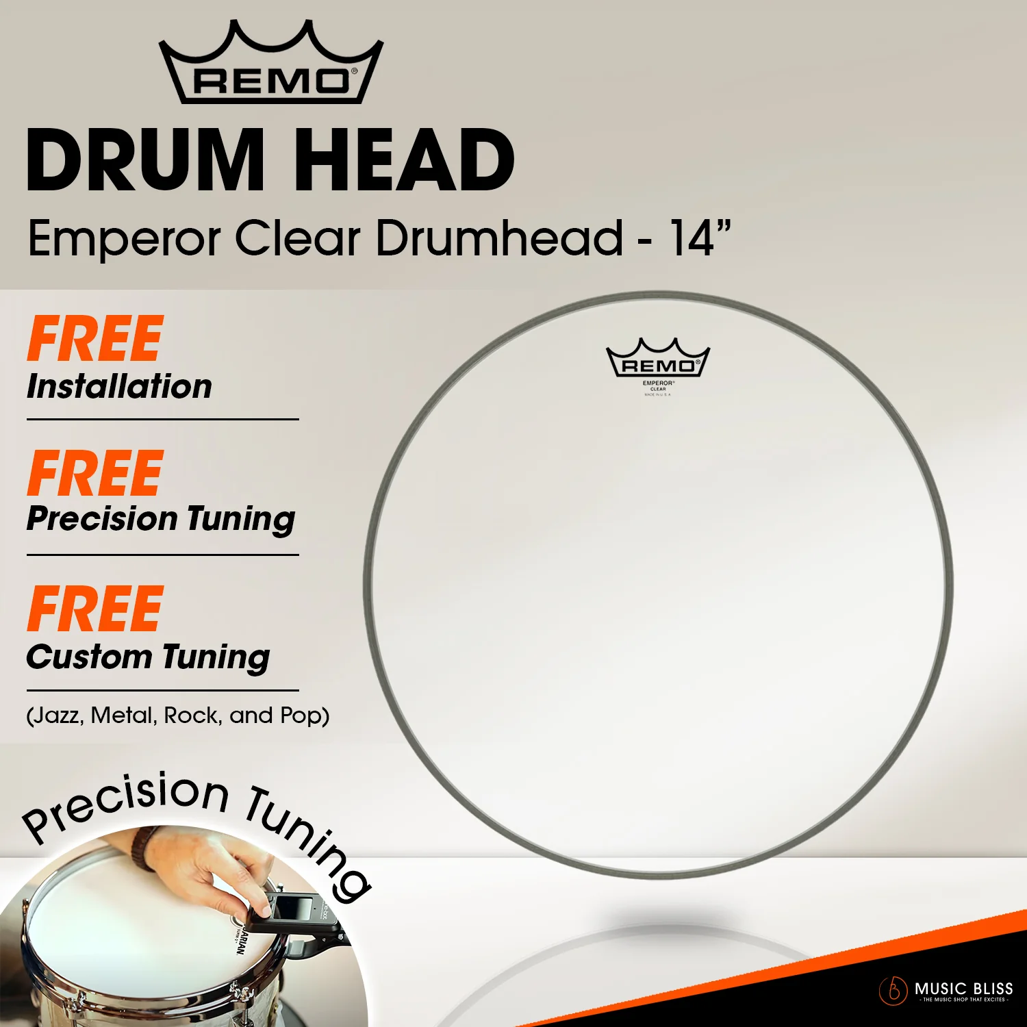 Remo Emperor Clear Drumhead (Available in sizes 6"-18") [Free In-Store Installation] - Image 6