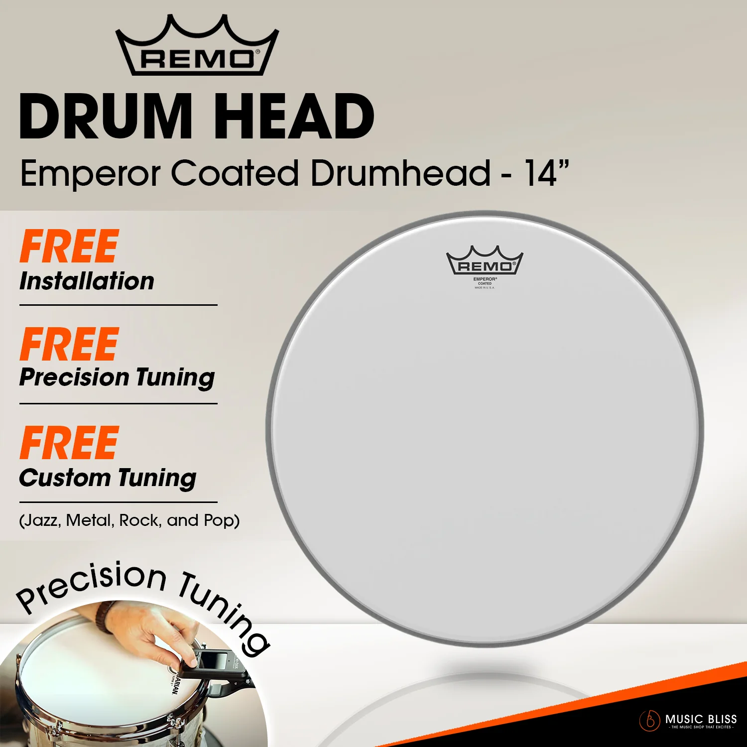 Remo Emperor Coated Drumhead (Available in sizes 6"-16") [Free In-Store Installation] - Image 6
