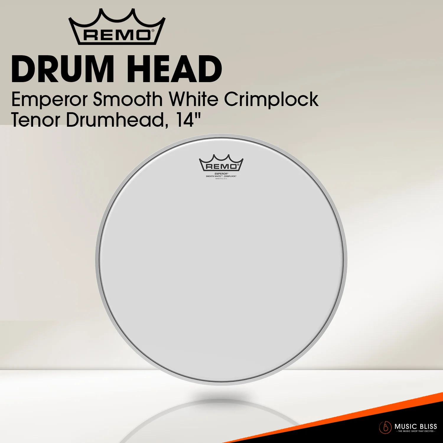 Remo Emperor Smooth White Crimplock Tenor Drumhead - 14''