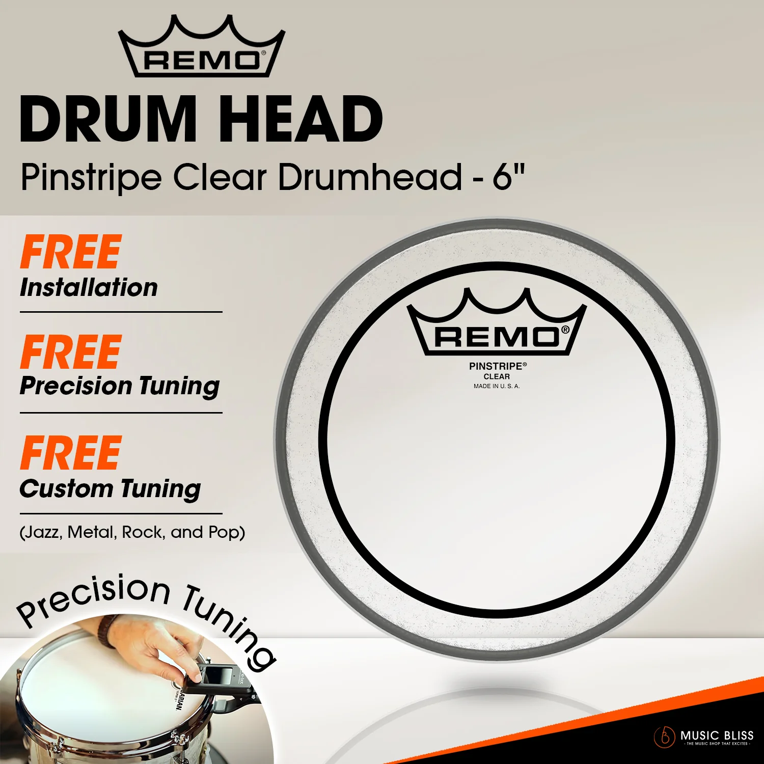 Remo Pinstripe Clear Drumhead - 6" [Free In-Store Installation]