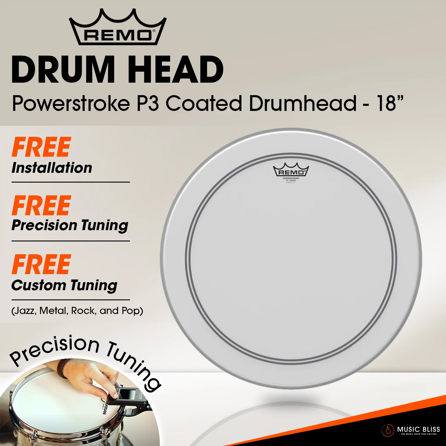 Remo Powerstroke P3 Coated Drumhead - 18" [Free In-Store Installation]