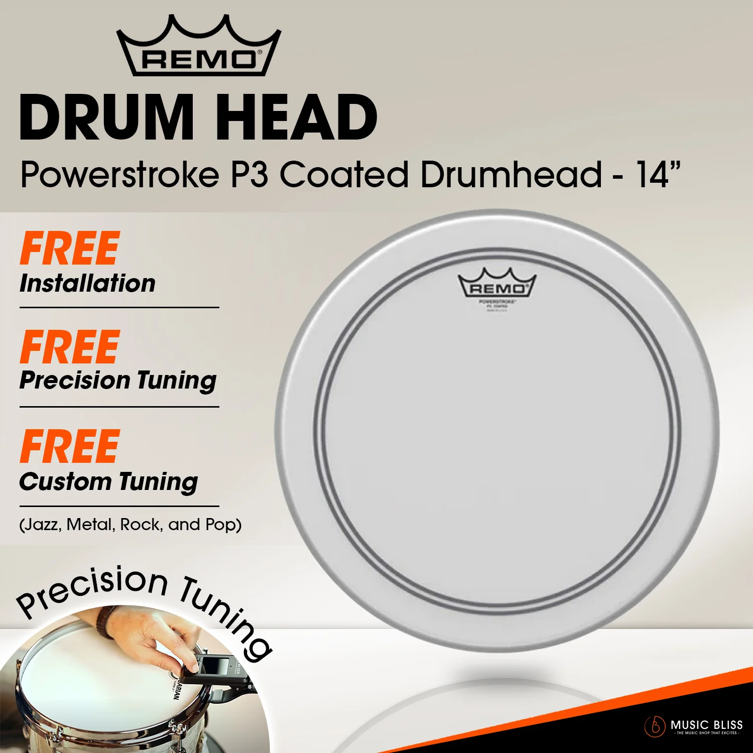Remo Powerstroke P3 Coated Drumhead (Available in sizes 8"-18") [Free In-Store Installation] - Image 5