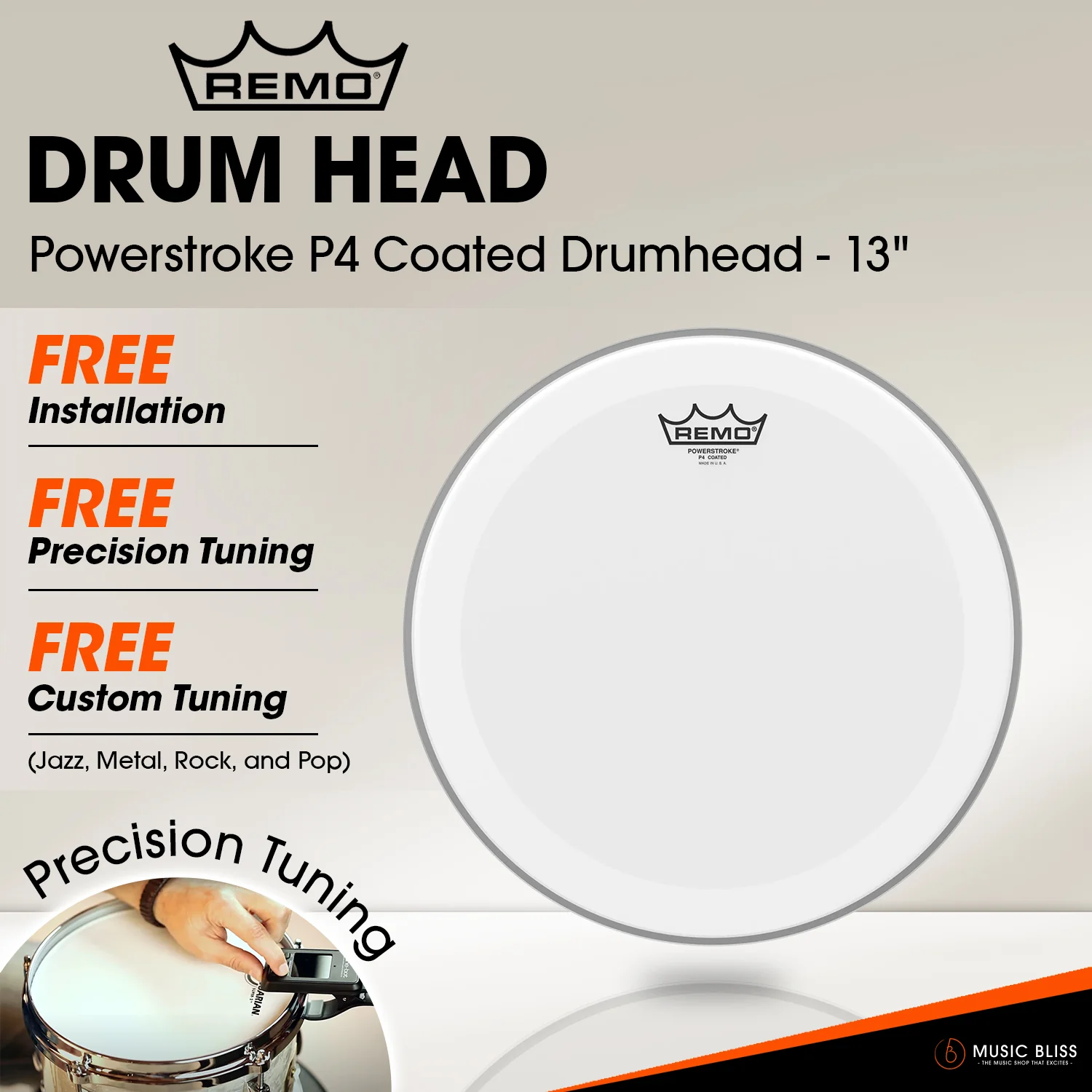 Remo Powerstroke P4 Coated Drumhead - 13" [Free In-Store Installation]