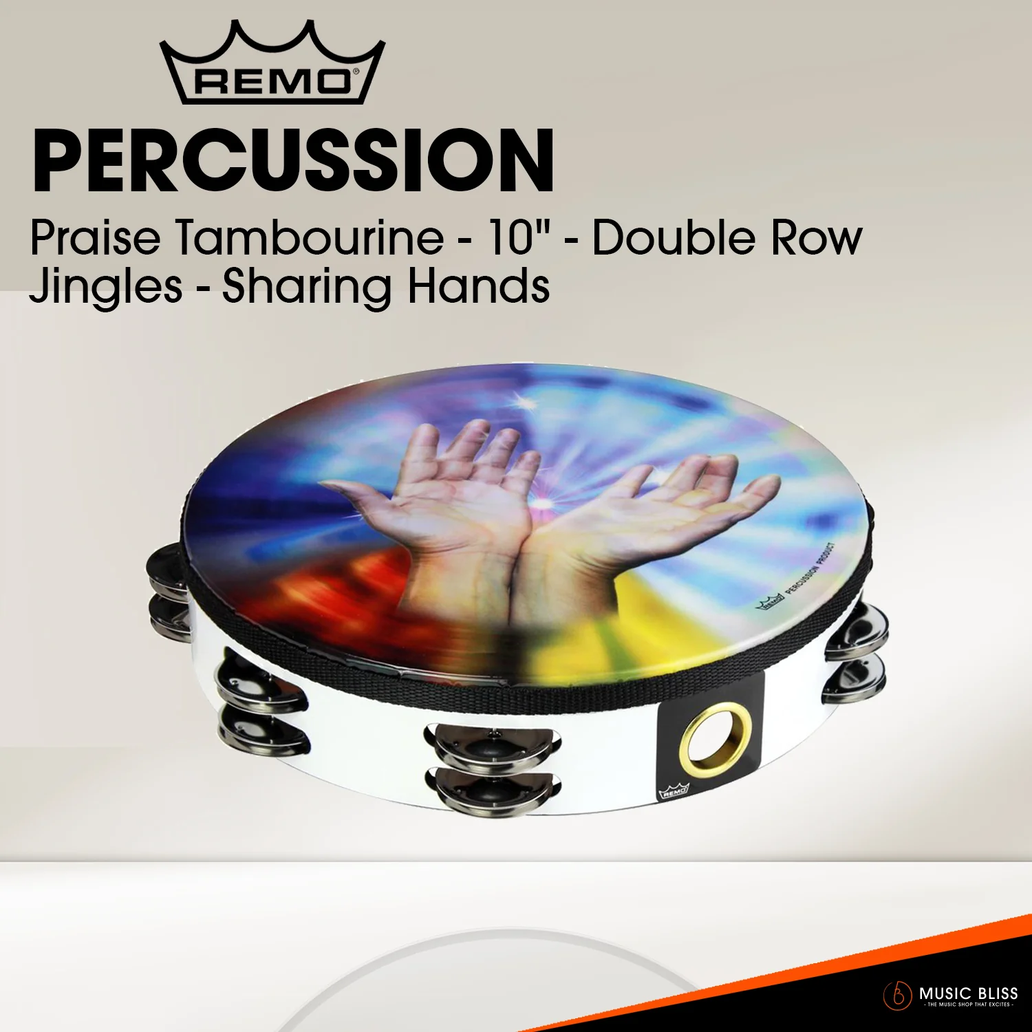 Remo Praise Tambourine - 10" - Double Row Jingles - Sharing Hands