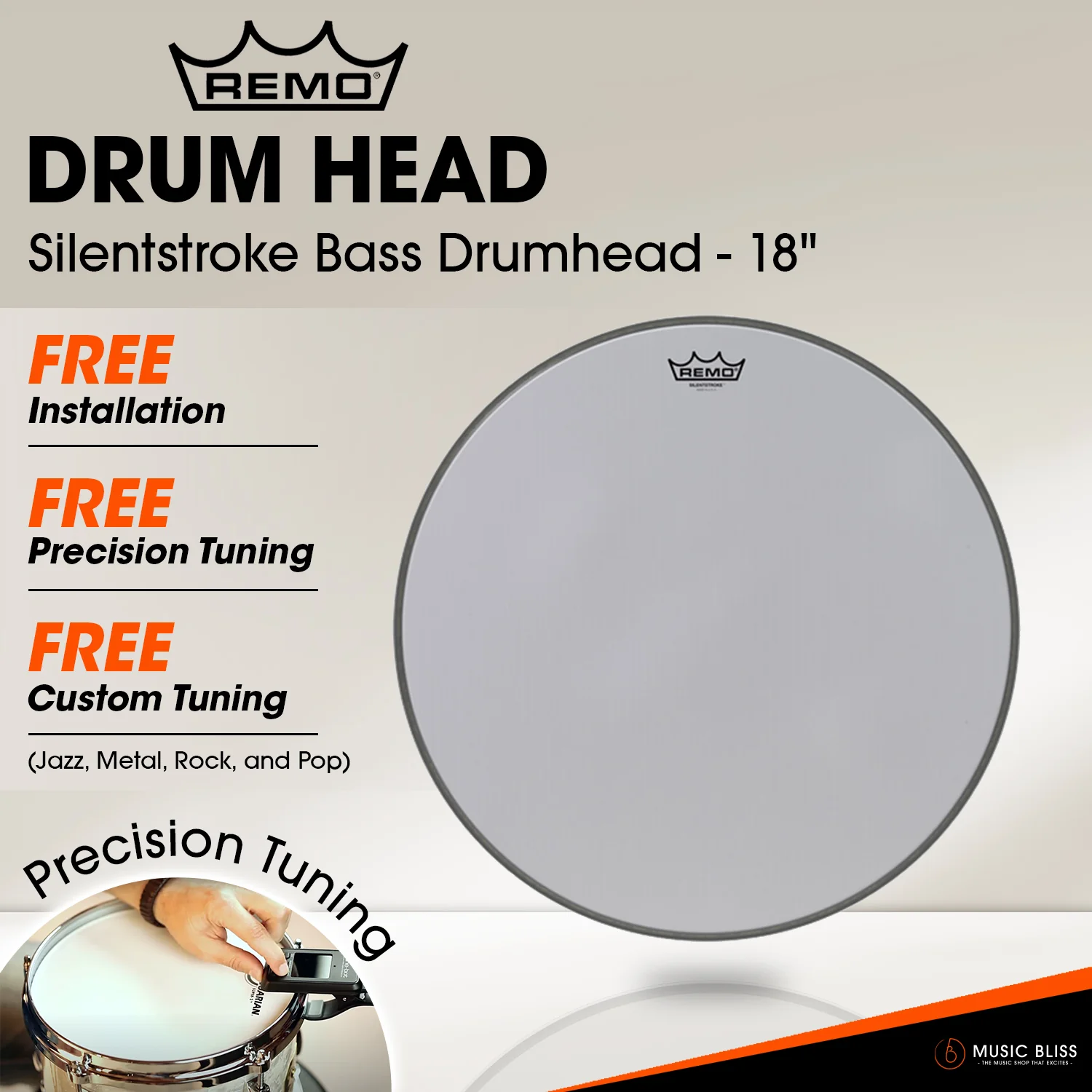 Remo Silentstroke Bass Drumhead - 18" [Free In-Store Installation]
