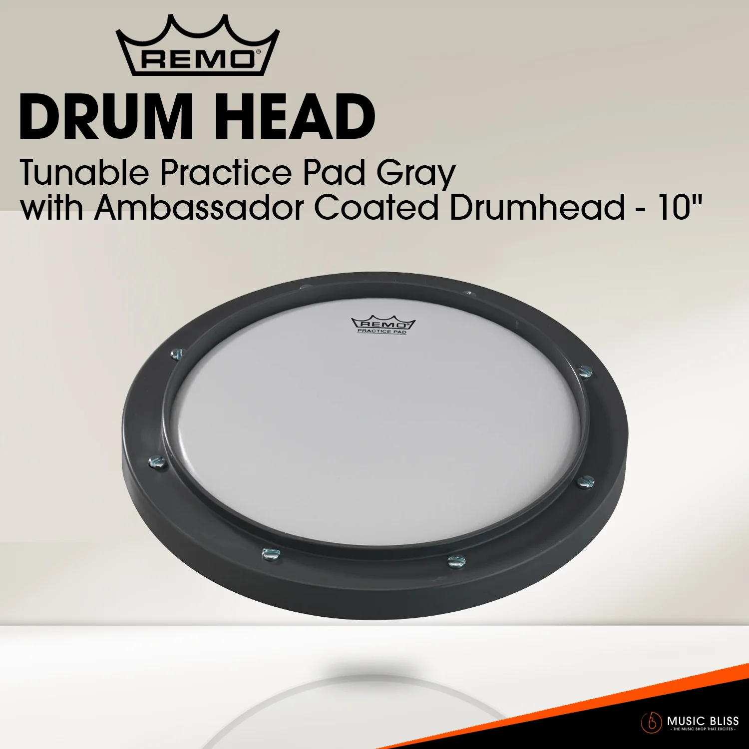 Remo Tunable Practice Pad Gray with Ambassador Coated Drumhead - 10"