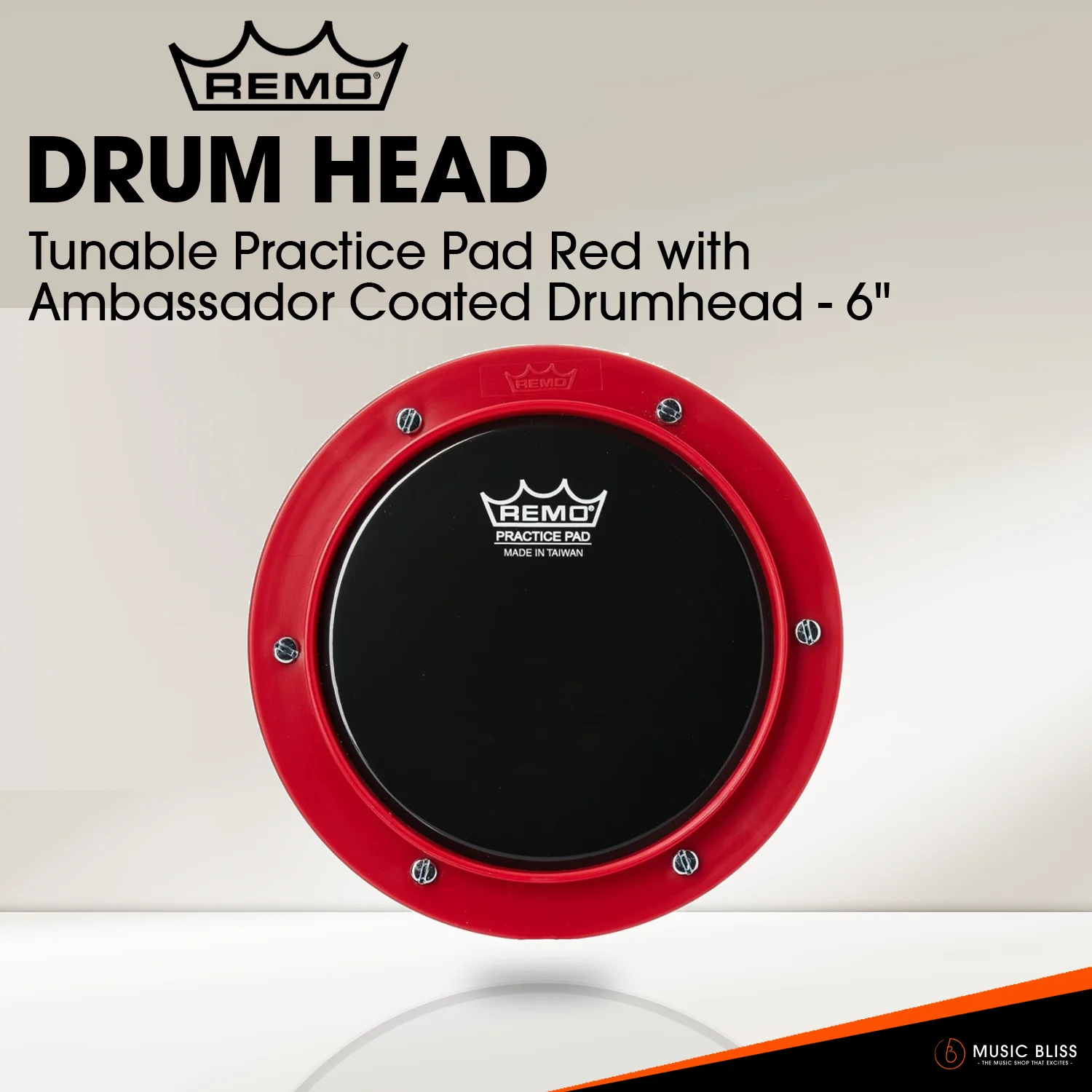 Remo Tunable Practice Pad Red with Ambassador Coated Drumhead - 6"