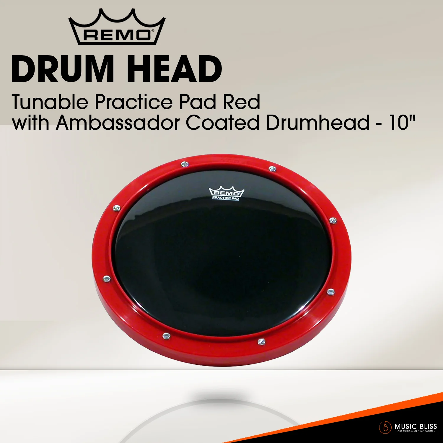 Remo Tunable Practice Pad Red with Ambassador Coated Drumhead - 10"