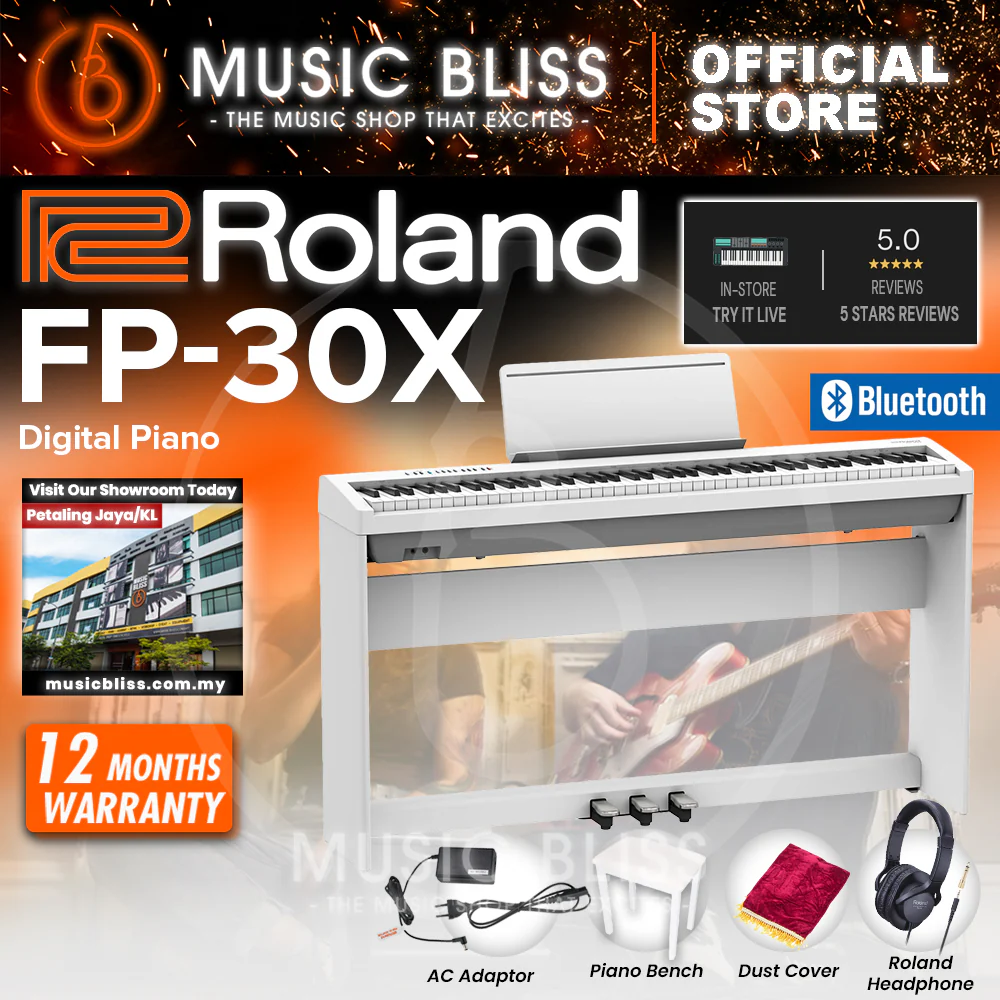 Roland FP-30X 88-key Digital Piano Home Package with Piano Bench - White - Image 3