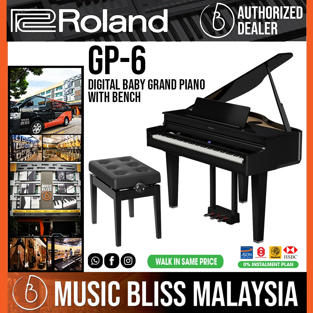 Roland GP-6 Digital Baby Grand Piano with Bench - Polished Ebony