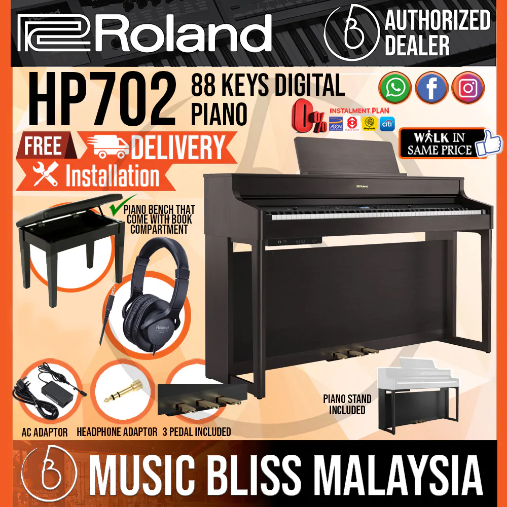 Roland HP702 88-keys Digital Piano with Piano Bench - Dark Rosewood