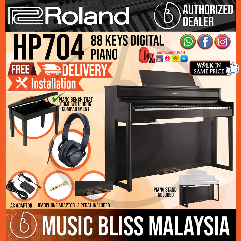 Roland HP704 88-keys Digital Piano with Piano Bench - Dark Rosewood