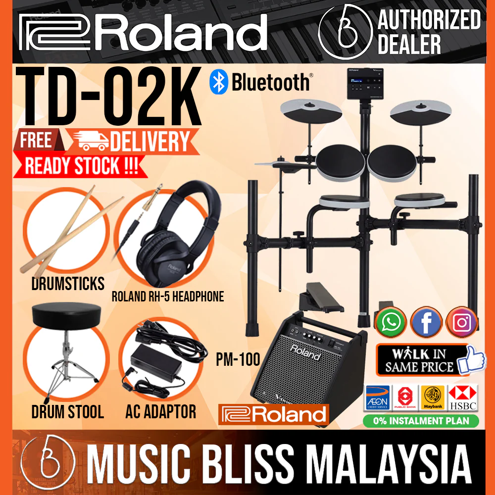 Roland TD-02K V-Drums Electronic Drum Set with RH-5 Headphone, Drum Throne and Drumsticks - Image 2