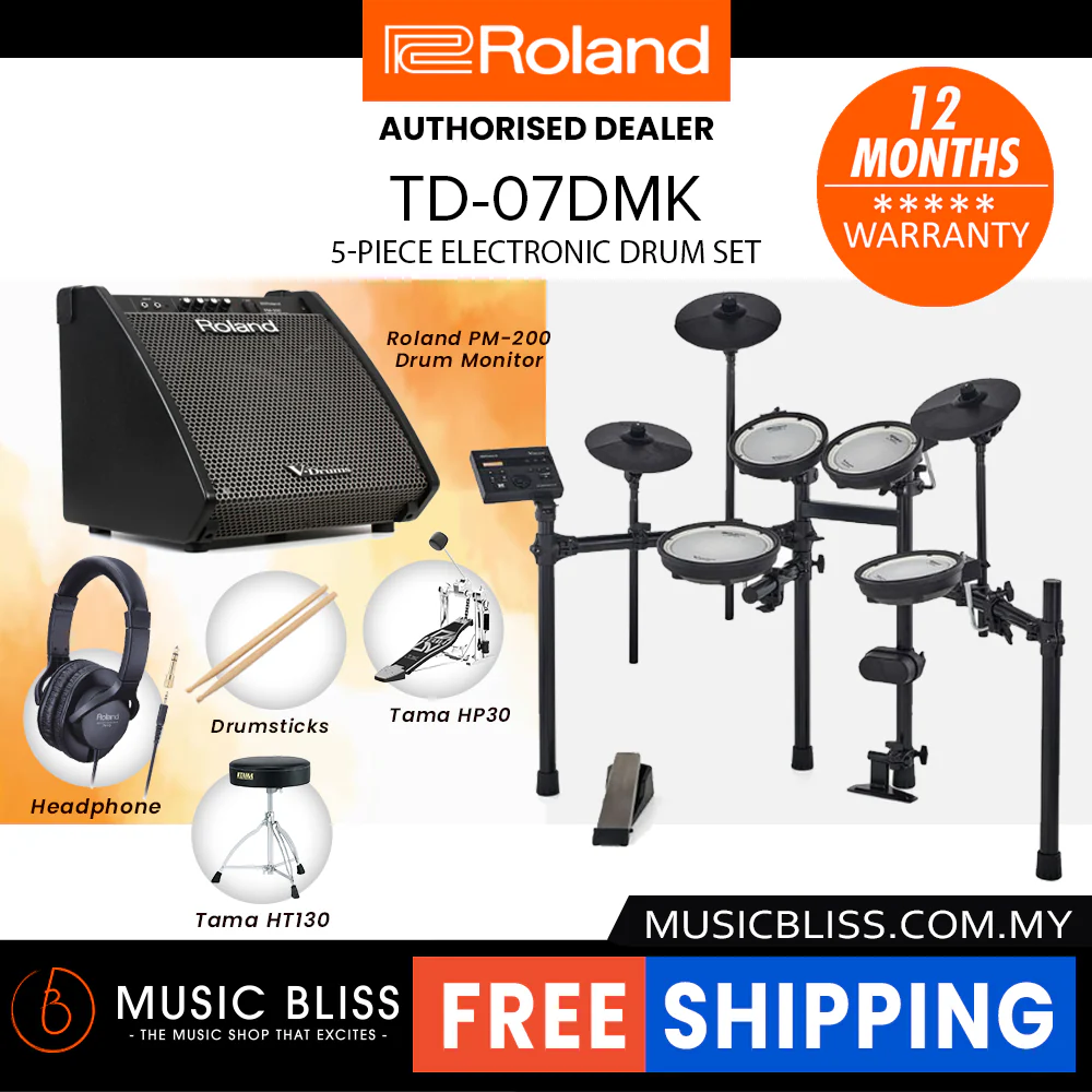 Roland V-Drums TD-07DMK Electronic Drum Set with RH-5 Headphone, Kick Pedal, Throne and Drumsticks - Image 4