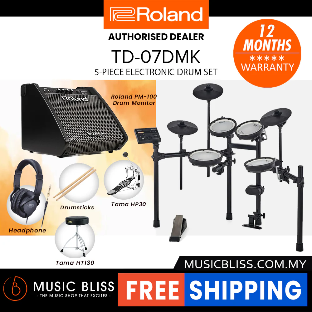 Roland V-Drums TD-07DMK Electronic Drum Set with RH-5 Headphone, Kick Pedal, Throne and Drumsticks - Image 6