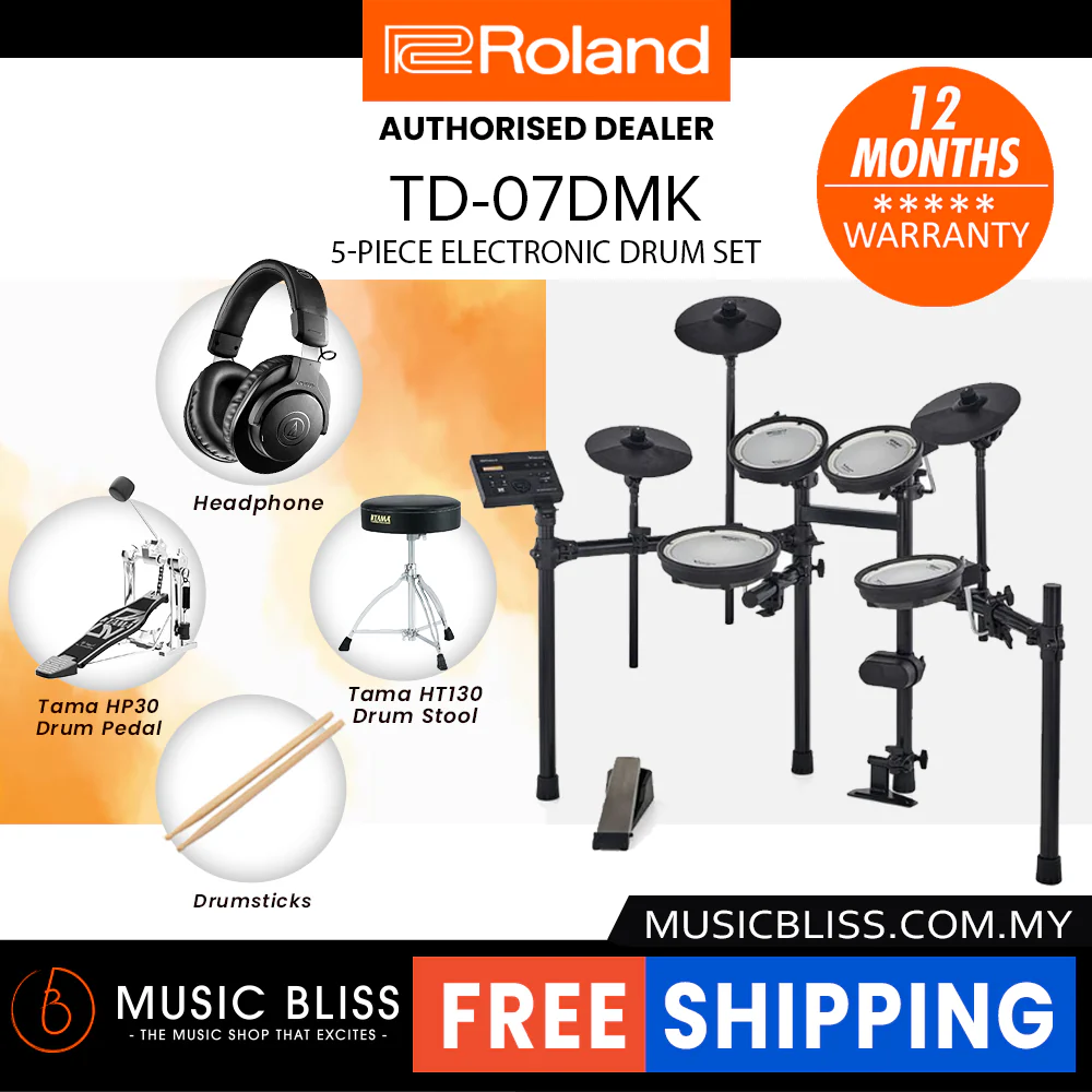 Roland V-Drums TD-07DMK Electronic Drum Set with RH-5 Headphone, Kick Pedal, Throne and Drumsticks - Image 7