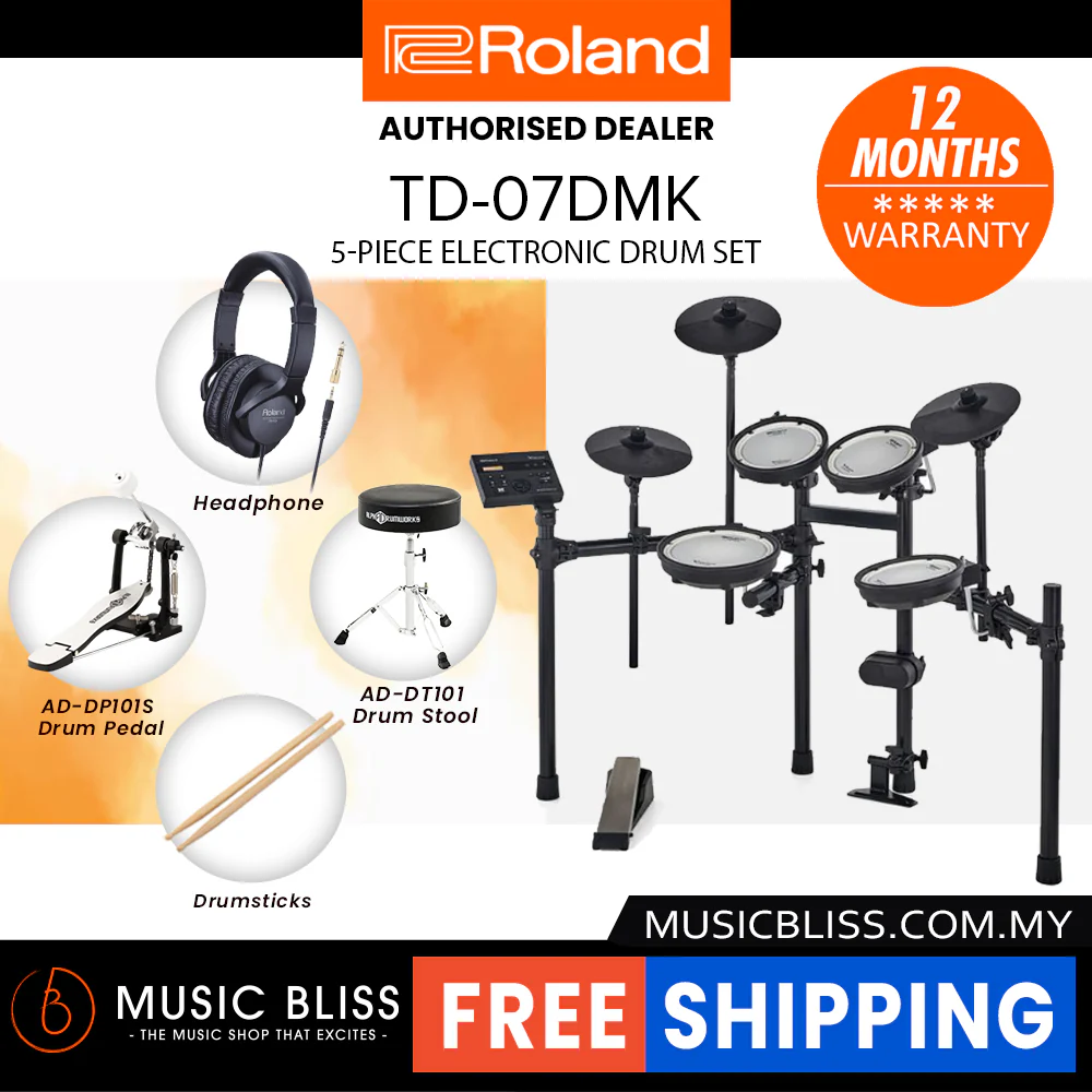Roland V-Drums TD-07DMK Electronic Drum Set with RH-5 Headphone, Kick Pedal, Throne and Drumsticks - Image 9