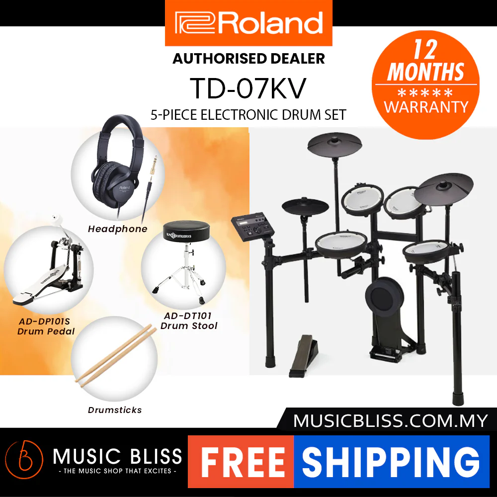 Roland V-Drums TD-07KV Electronic Drum Set with Headphone, Kick Pedal, Throne and Drumsticks - Image 5
