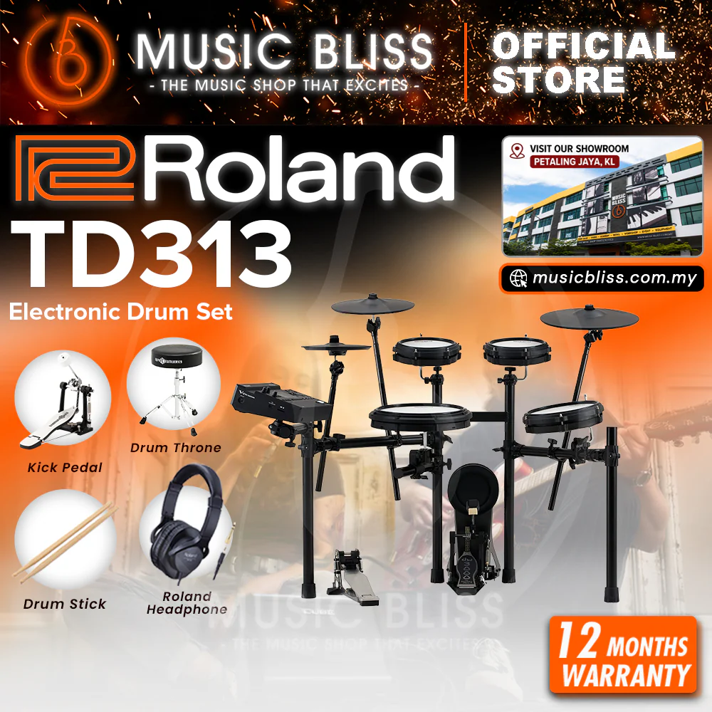 Roland V-Drums TD313 Electronic Drum Set with Headphone, Kick Pedal, Throne and Drumsticks