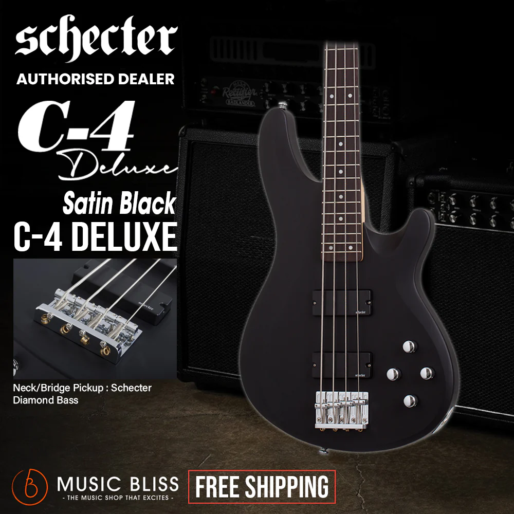Schecter C-4 Deluxe Electric Bass Guitar - Satin Black