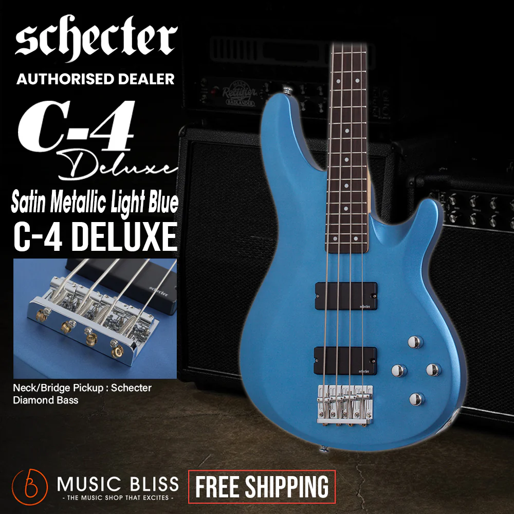 Schecter C-4 Deluxe Electric Bass Guitar - Satin Metallic Light Blue