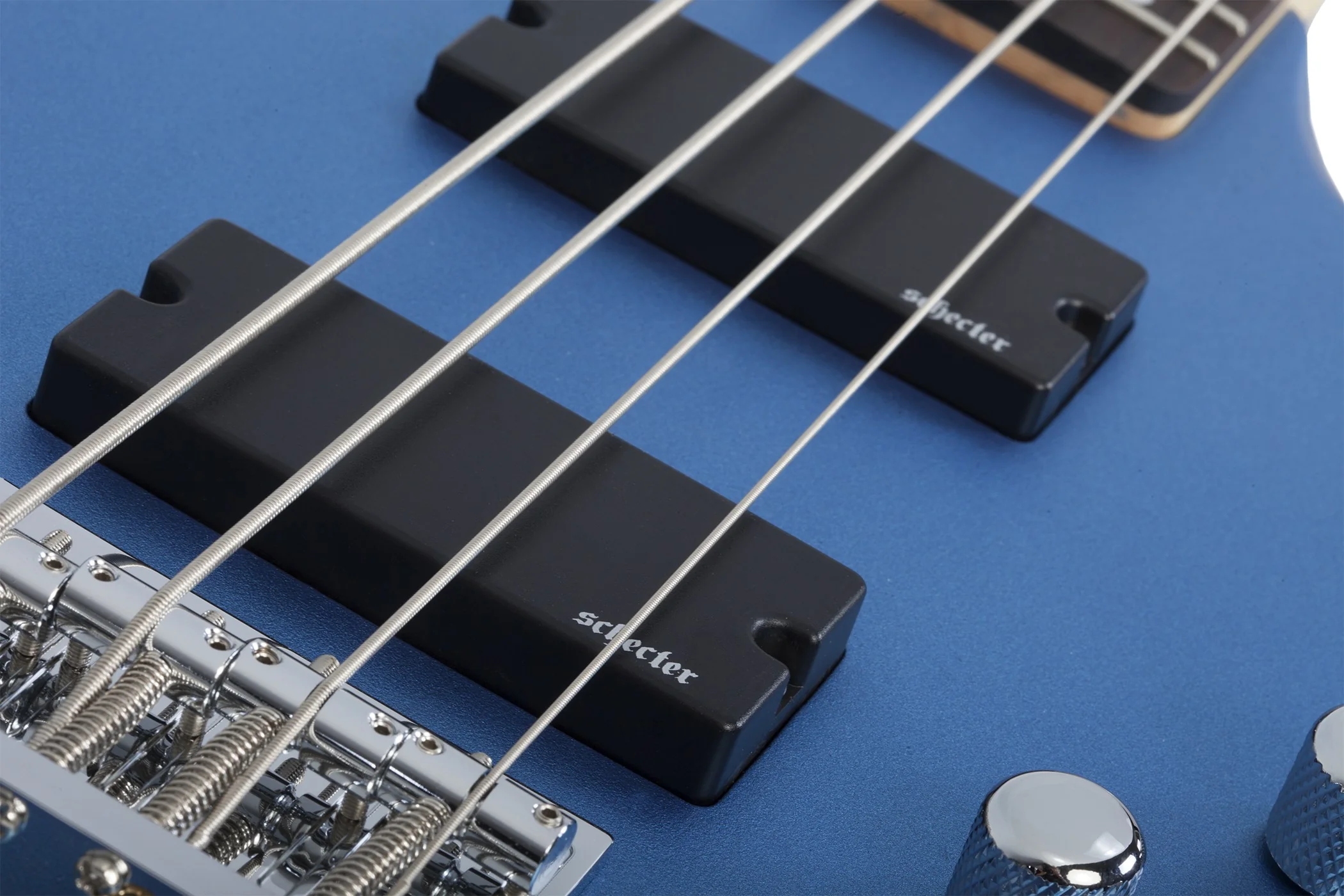 Schecter C-4 Deluxe Electric Bass Guitar - Satin Metallic Light Blue - Image 3