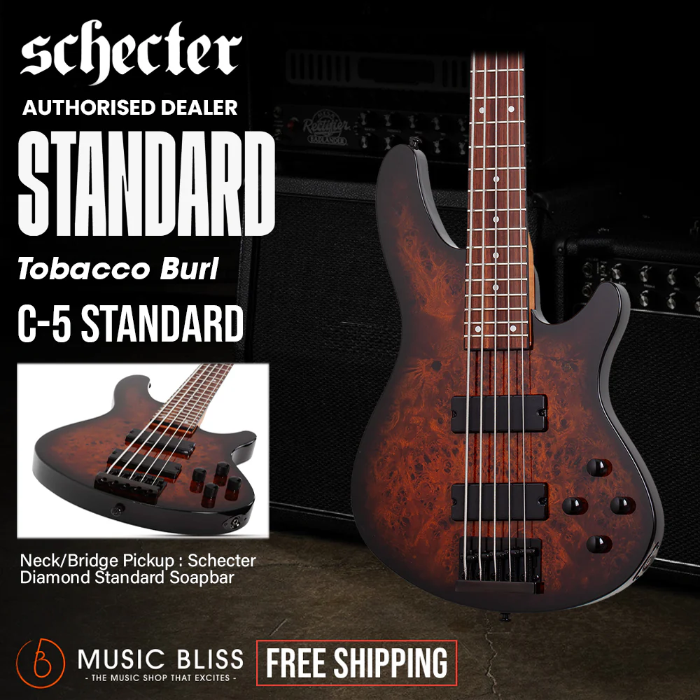 Schecter C-5 Standard Electric Bass Guitar - Tobacco Burl