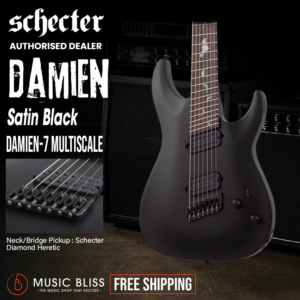 Schecter Damien-7 MS Electric Guitar - Satin Black