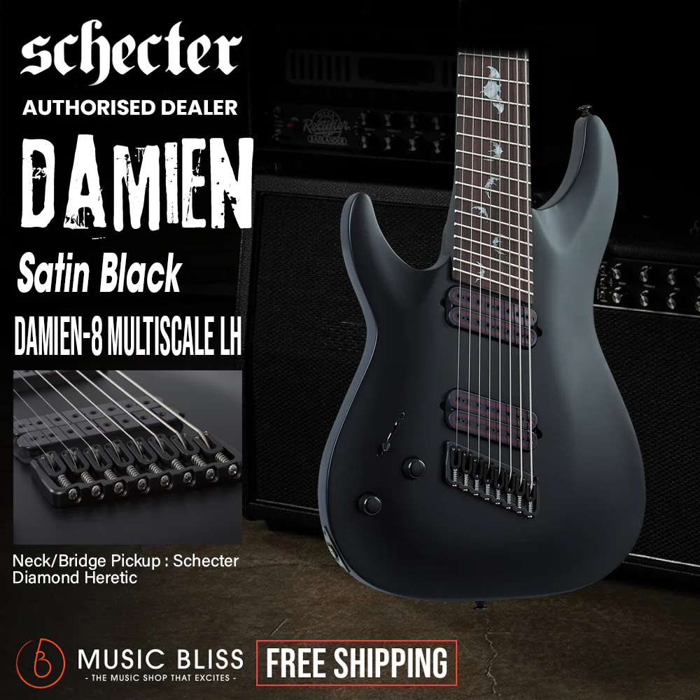 Schecter Damien-8 MS Left-Handed Electric Guitar - Satin Black